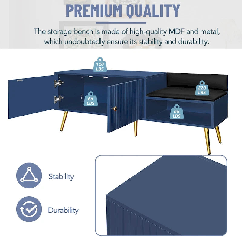 Modern Shoe Storage Bench with Hidden Storage and Upholstered Cushions for Bedside, Living Room and Entryway