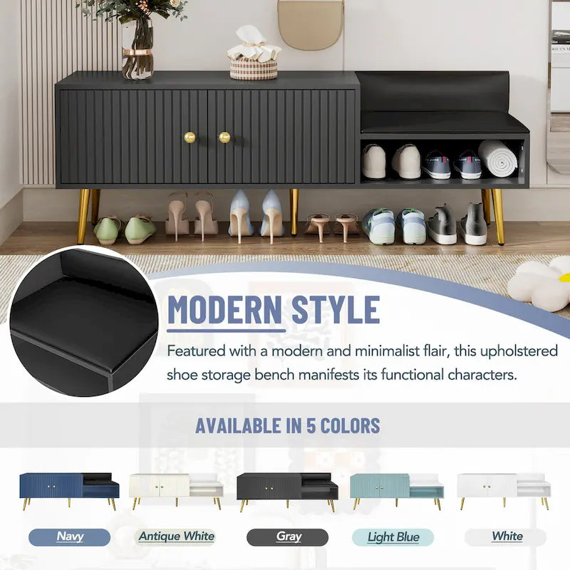 Modern Shoe Storage Bench with Hidden Storage and Upholstered Cushions for Bedside, Living Room and Entryway