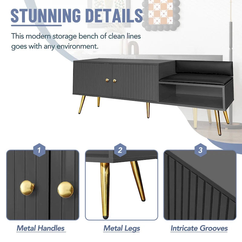 Modern Shoe Storage Bench with Hidden Storage and Upholstered Cushions for Bedside, Living Room and Entryway