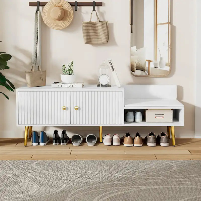 Modern Shoe Storage Bench with Hidden Storage and Upholstered Cushions for Bedside, Living Room and Entryway