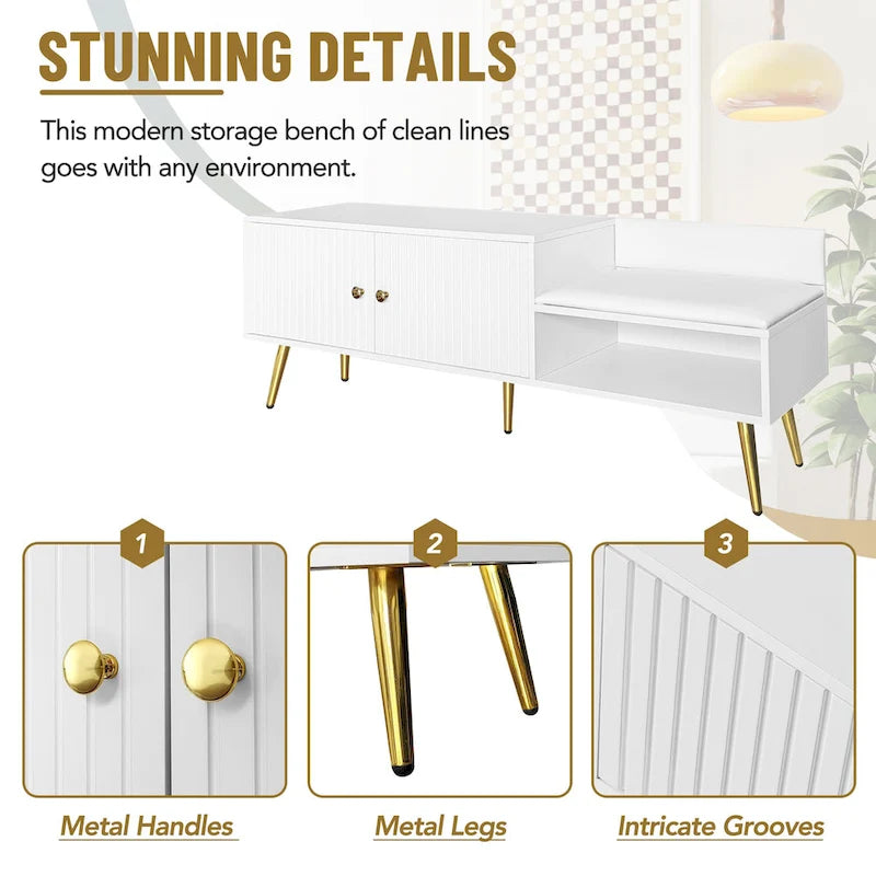 Modern Shoe Storage Bench with Hidden Storage and Upholstered Cushions for Bedside, Living Room and Entryway
