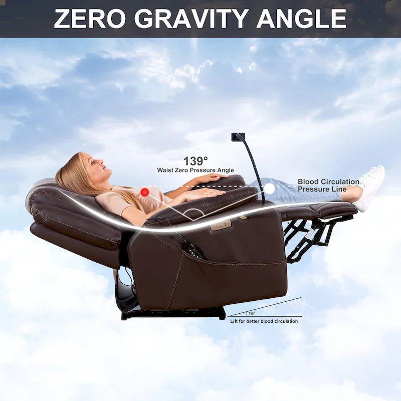 Bonded Leather Zero Gravity Power Recliner with Massage and Heating