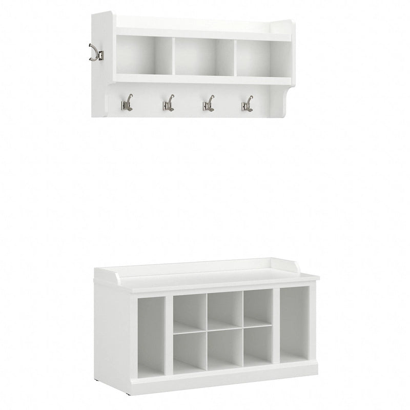 Woodland 40W Shoe Bench w/ Shelves & Wall Coat Rack by Bush Furniture