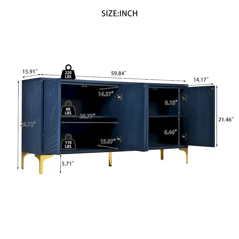 Multi-Functional Storage Cabinet,Four-Door Sideboard with unique texture,Adjustable Shelves