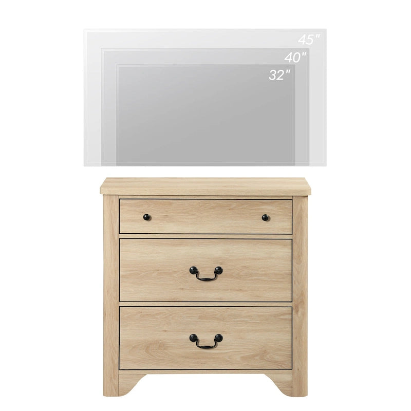 Farmhouse TV Stand For Tvs, Wood Entertainment Center With 3 Drawers, TV Console With Large Storage For Living Room