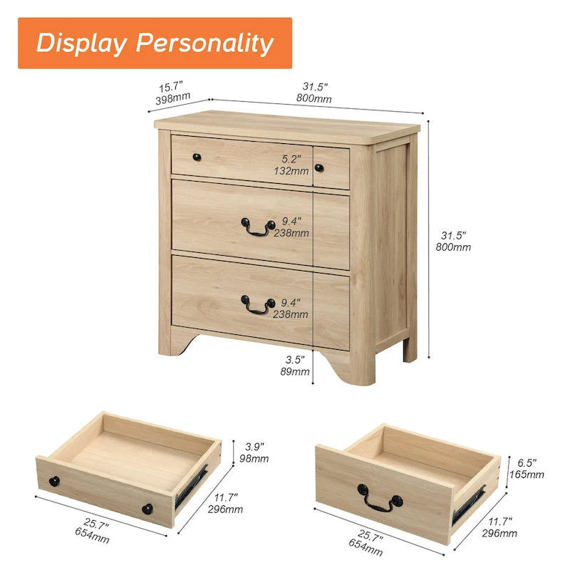 Farmhouse TV Stand For Tvs, Wood Entertainment Center With 3 Drawers, TV Console With Large Storage For Living Room