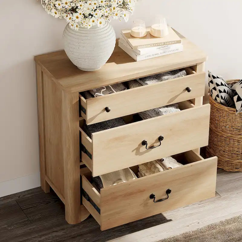 Farmhouse TV Stand For Tvs, Wood Entertainment Center With 3 Drawers, TV Console With Large Storage For Living Room