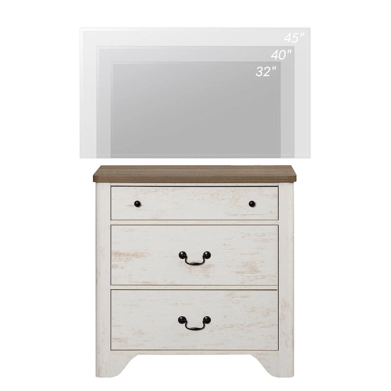 Farmhouse TV Stand For Tvs, Wood Entertainment Center With 3 Drawers, TV Console With Large Storage For Living Room