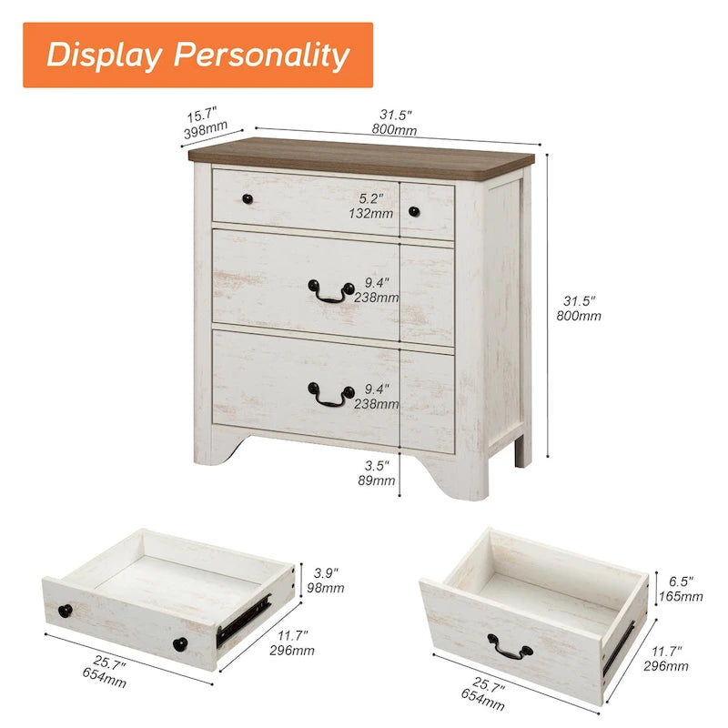 Farmhouse TV Stand For Tvs, Wood Entertainment Center With 3 Drawers, TV Console With Large Storage For Living Room