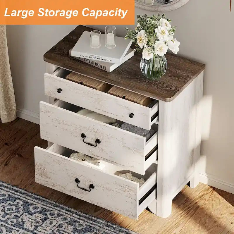Farmhouse TV Stand For Tvs, Wood Entertainment Center With 3 Drawers, TV Console With Large Storage For Living Room