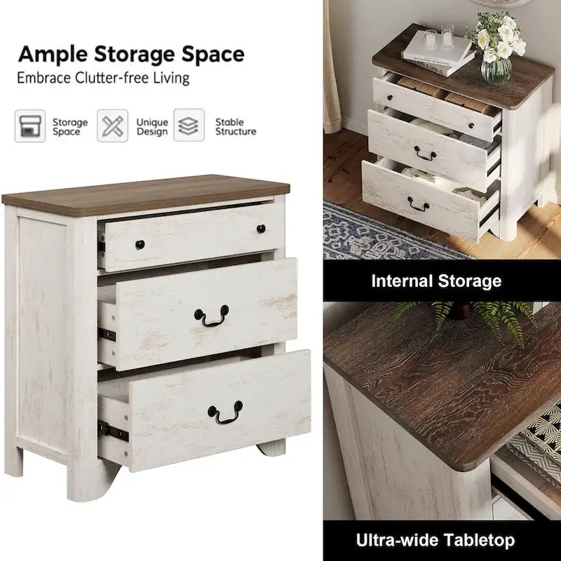 Farmhouse TV Stand For Tvs, Wood Entertainment Center With 3 Drawers, TV Console With Large Storage For Living Room