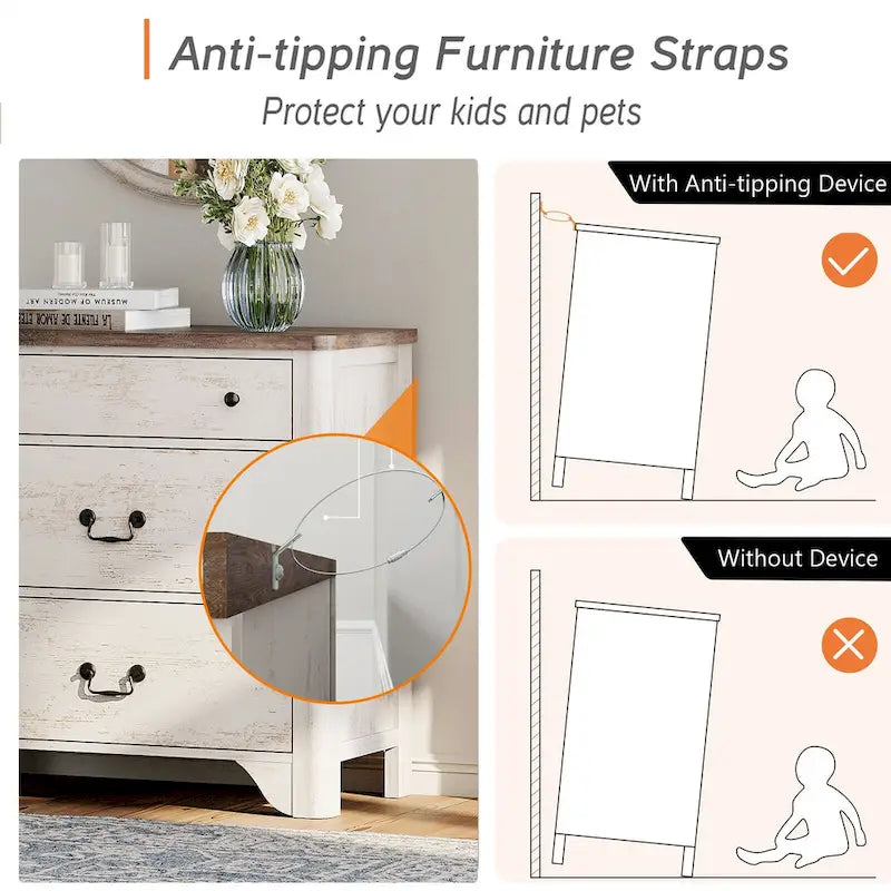 Farmhouse TV Stand For Tvs, Wood Entertainment Center With 3 Drawers, TV Console With Large Storage For Living Room