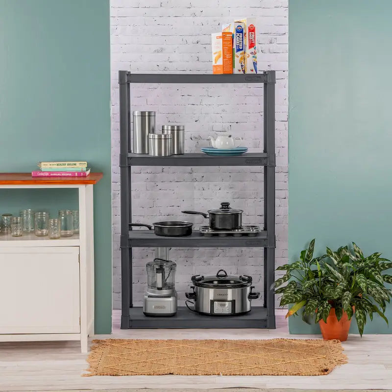 Sterilite Plastic Shelf Storage Organizing Unit with 4 Shelves, Gray, 3 Pack - 3-Pack