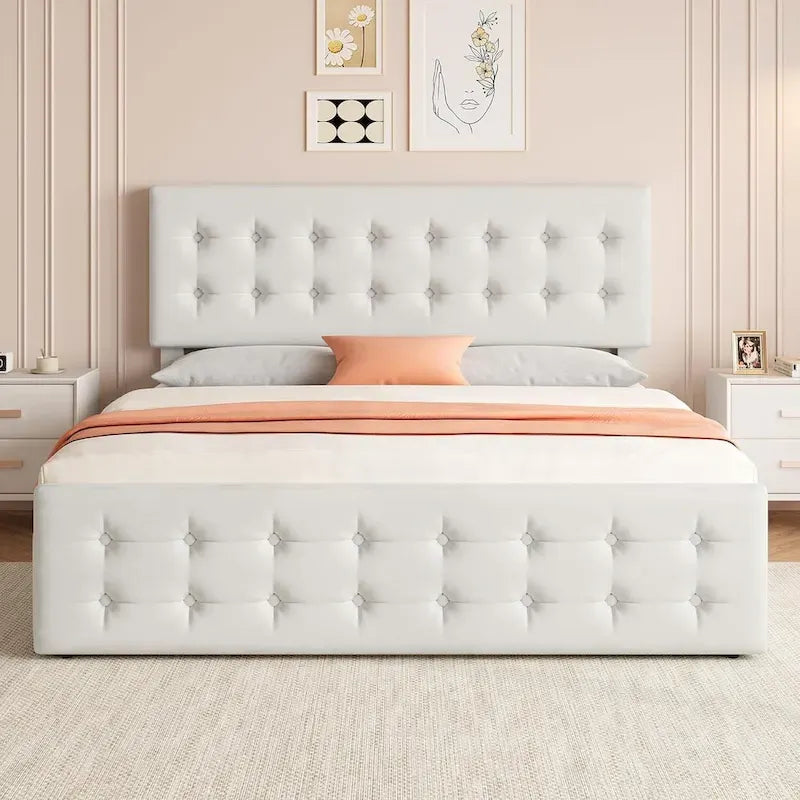 Bed Frame with Adjustable Headboard and 4 Storage Drawers