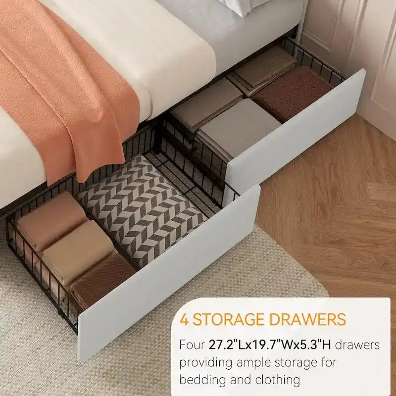 Bed Frame with Adjustable Headboard and 4 Storage Drawers