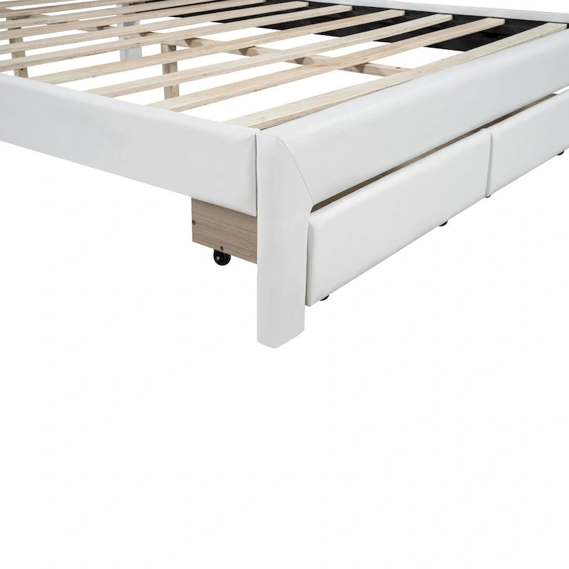 Upholstered Platform Bed with Tufted Headboard, LED and Two Drawers for Bedroom