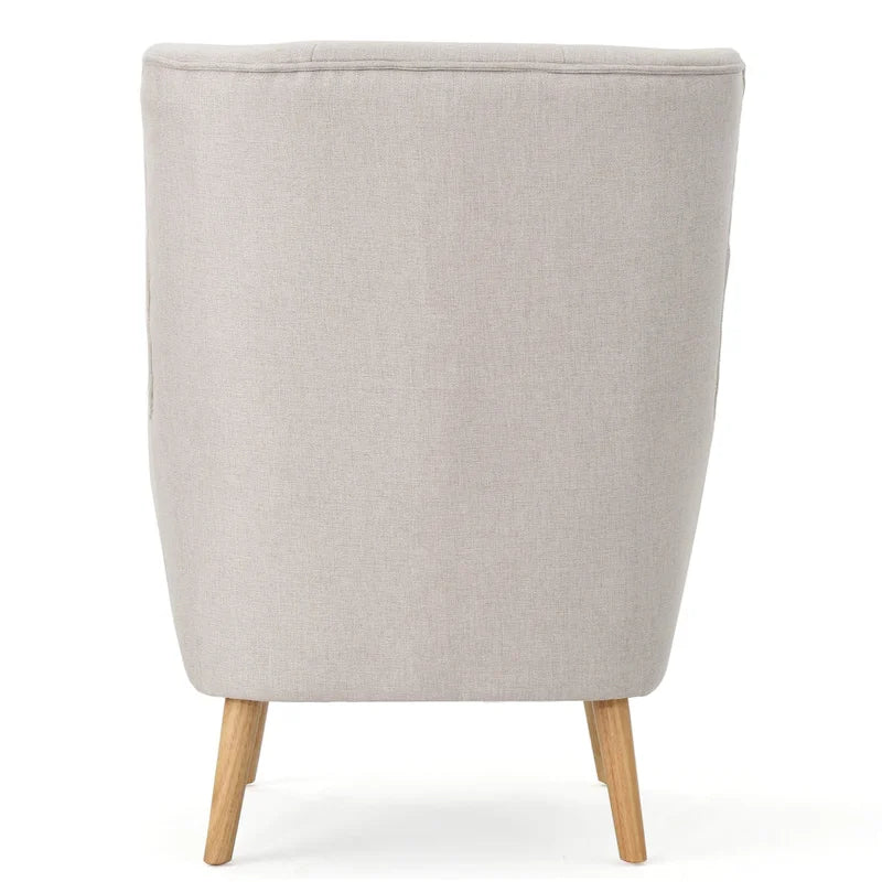 Modern 32.5 High Back Upholstered Button Tufted Wingback Chair with Rubber Wood Legs