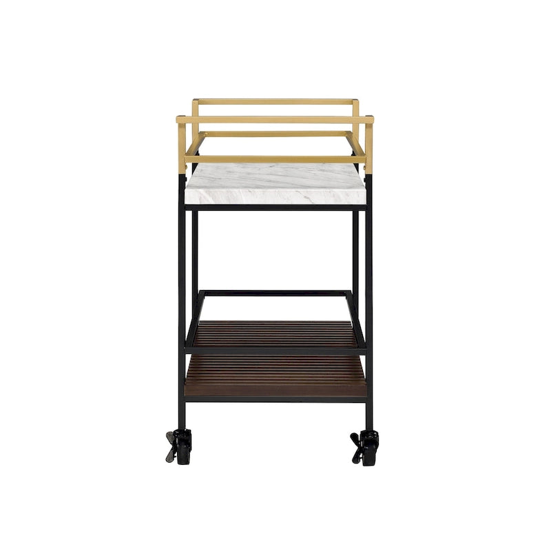 Bouvet Modern White Faux Marble and Slatted 2-Shelf Serving Cart by