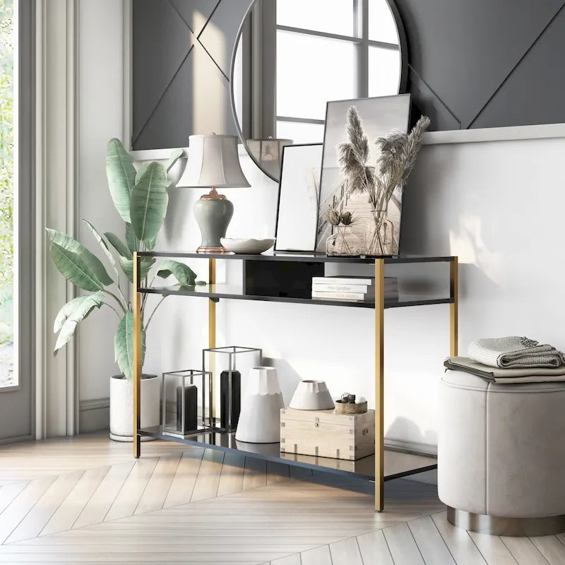 Raven Glam 48-inch Steel 3-Shelf Console Table by