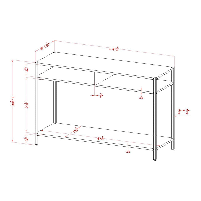 Raven Glam 48-inch Steel 3-Shelf Console Table by