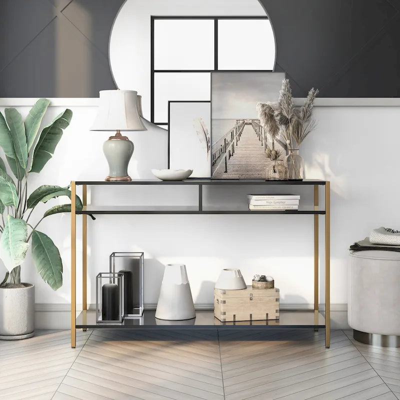 Raven Glam 48-inch Steel 3-Shelf Console Table by