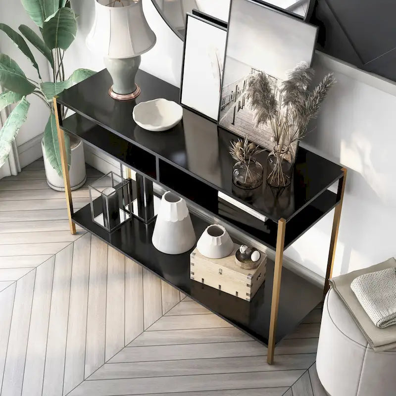 Raven Glam 48-inch Steel 3-Shelf Console Table by