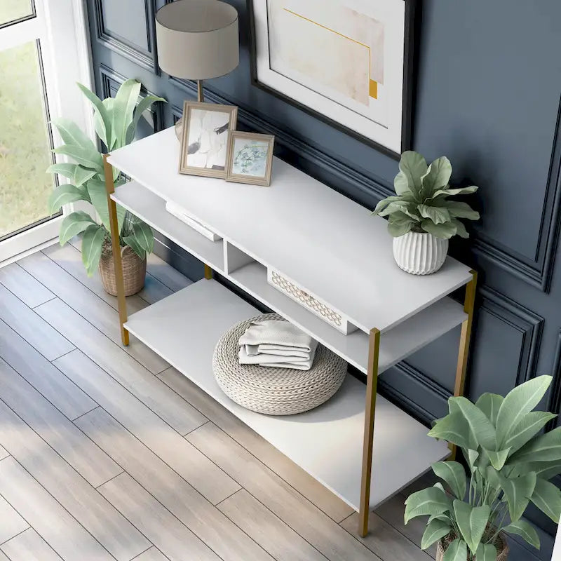 Raven Glam 48-inch Steel 3-Shelf Console Table by