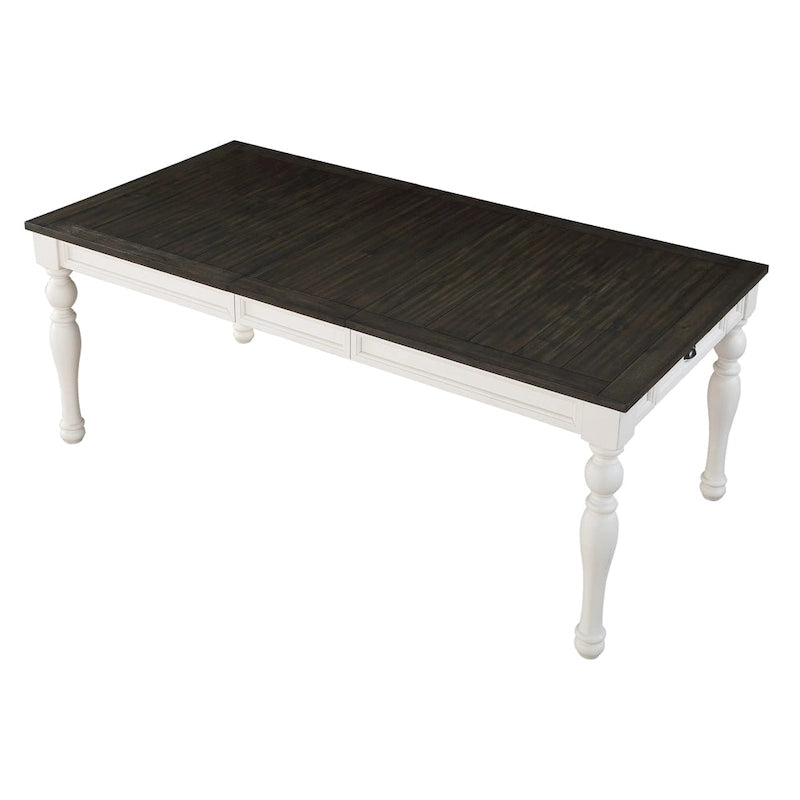 Jillian Farmhouse Two-Tone 80-Inch Dining Table - Two Tone Soft White and Dark Oak