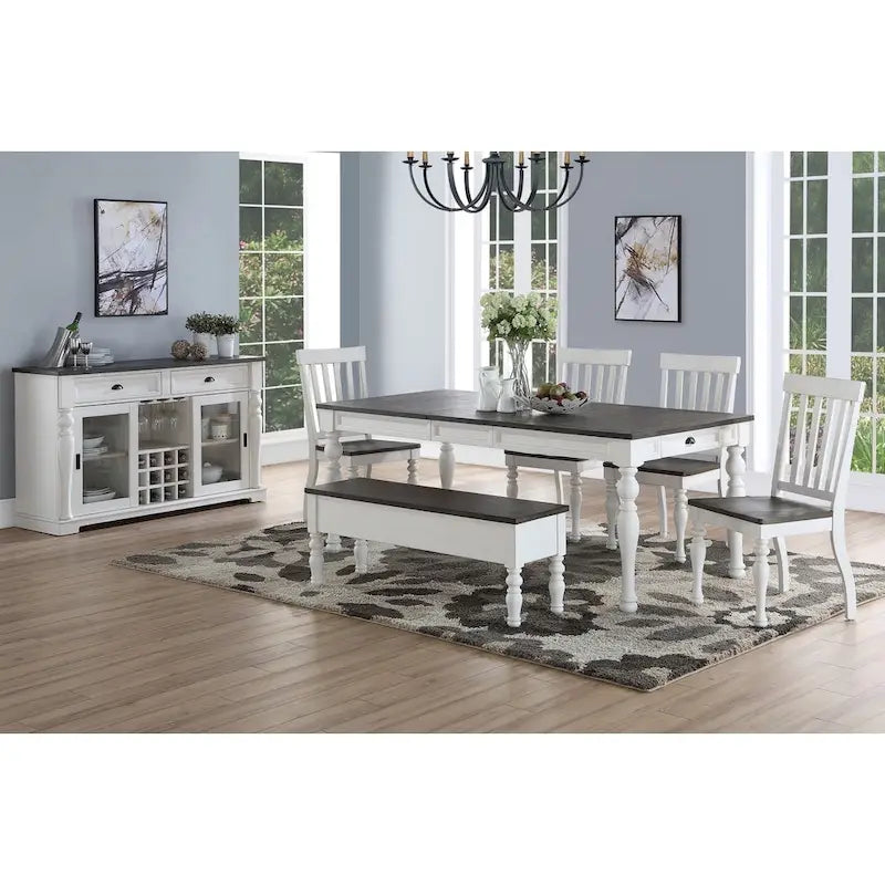 Jillian Farmhouse Two-Tone 80-Inch Dining Table - Two Tone Soft White and Dark Oak