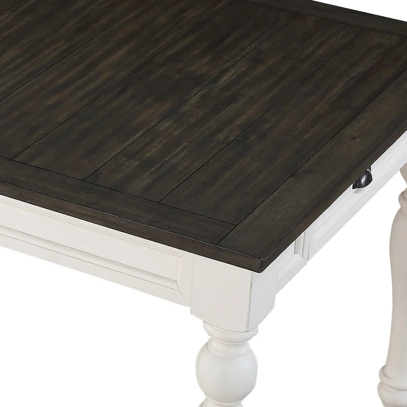 Jillian Farmhouse Two-Tone 80-Inch Dining Table - Two Tone Soft White and Dark Oak