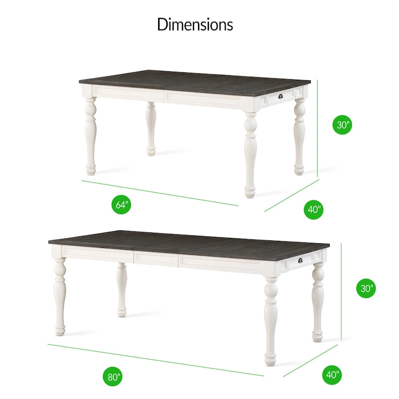Jillian Farmhouse Two-Tone 80-Inch Dining Table - Two Tone Soft White and Dark Oak
