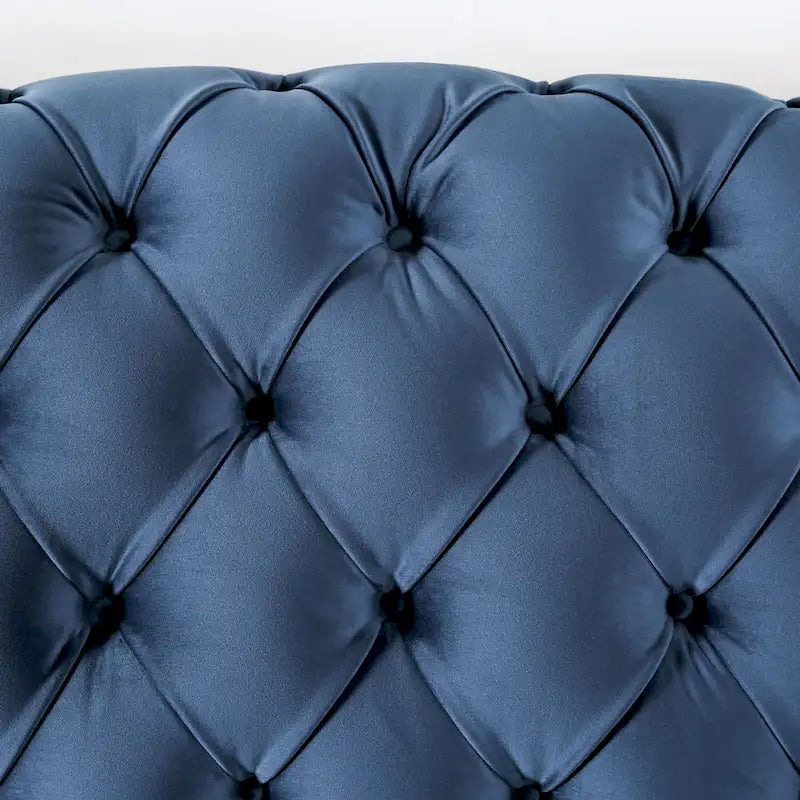 Adeben Transitional Blue Fabric Nailhead Trim Tufted 2-Piece Sofa Set by