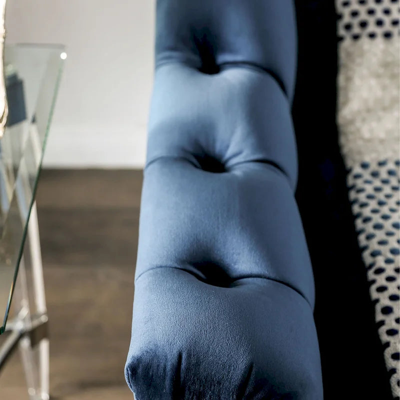 Adeben Transitional Blue Fabric Nailhead Trim Tufted 2-Piece Sofa Set by