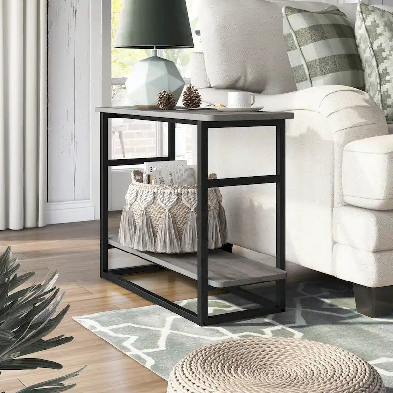 DH BASIC Urban Oak 32-inch Long Side Table with Lower Shelf by