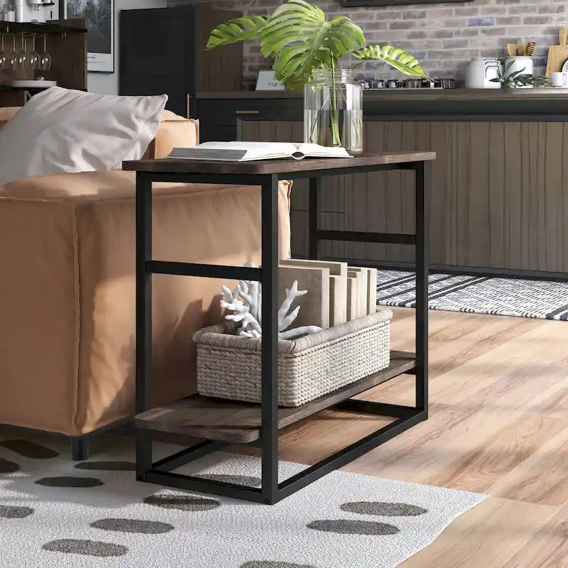 DH BASIC Urban Oak 32-inch Long Side Table with Lower Shelf by
