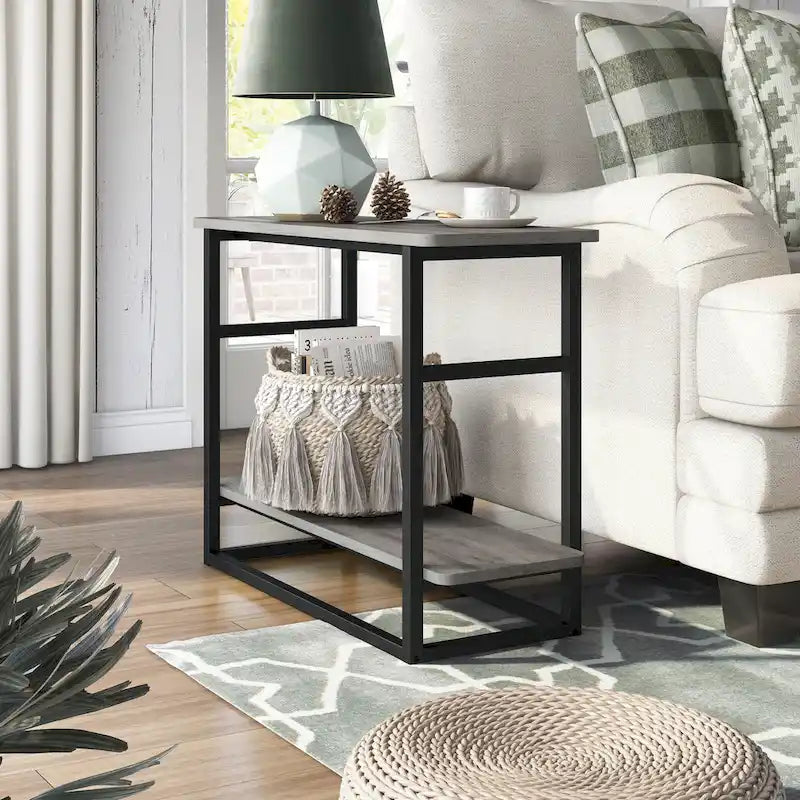 DH BASIC Urban Oak 32-inch Long Side Table with Lower Shelf by