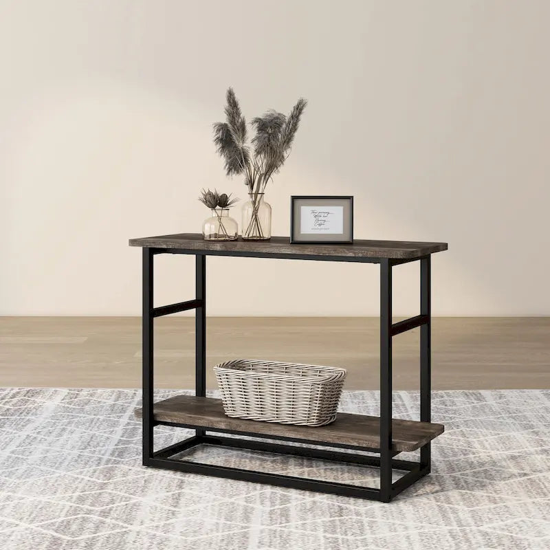 DH BASIC Urban Oak 32-inch Long Side Table with Lower Shelf by