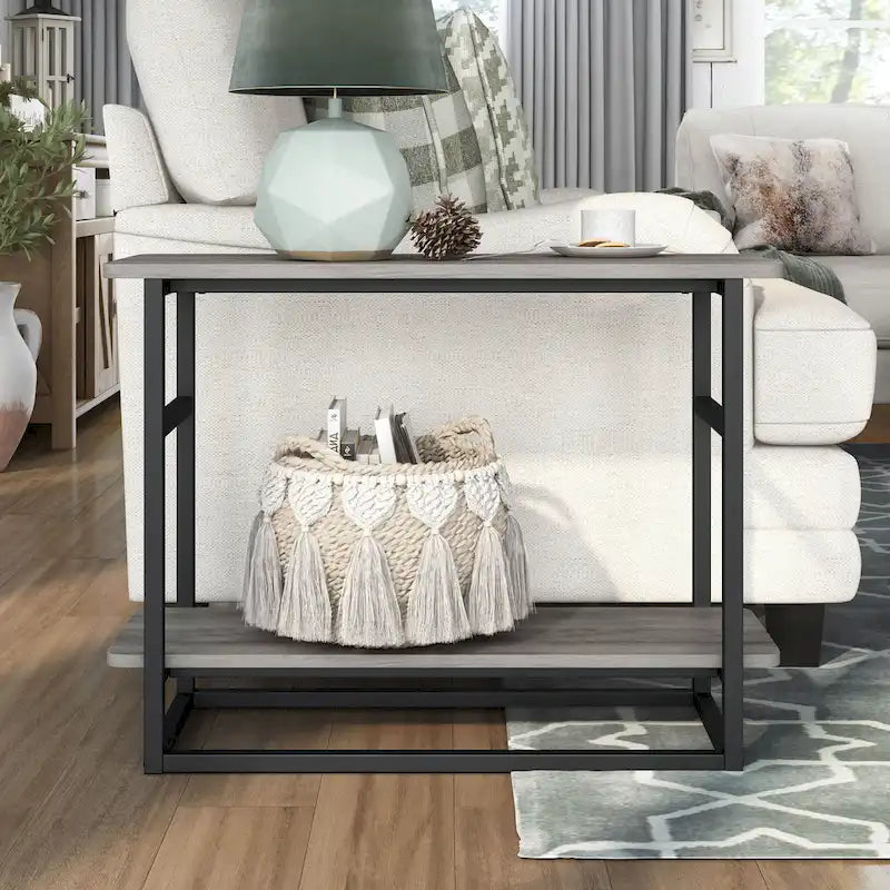 DH BASIC Urban Oak 32-inch Long Side Table with Lower Shelf by
