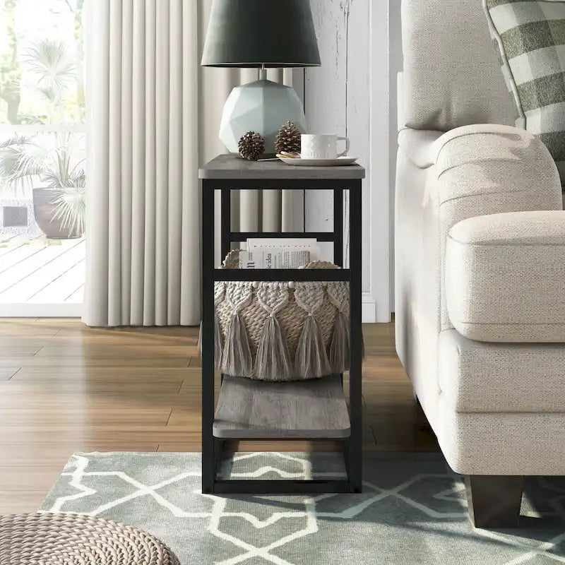 DH BASIC Urban Oak 32-inch Long Side Table with Lower Shelf by