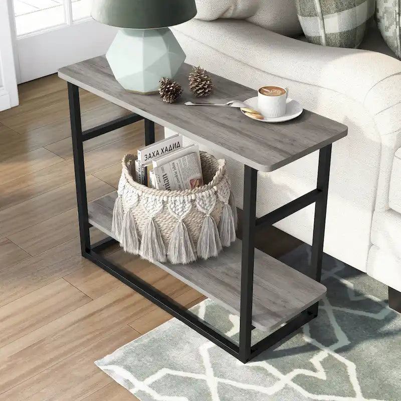 DH BASIC Urban Oak 32-inch Long Side Table with Lower Shelf by