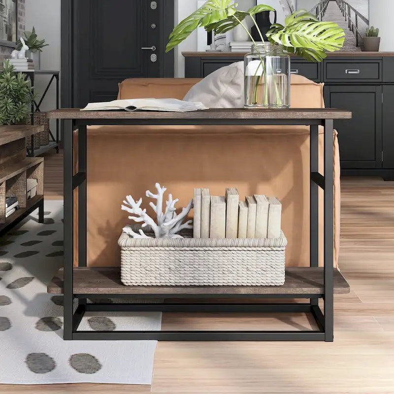 DH BASIC Urban Oak 32-inch Long Side Table with Lower Shelf by