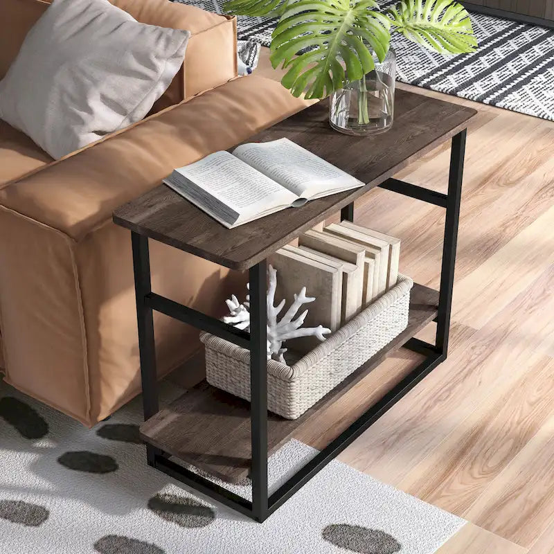 DH BASIC Urban Oak 32-inch Long Side Table with Lower Shelf by