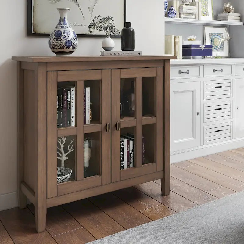 WYNDENHALL Norfolk SOLID WOOD 32 inch Wide Transitional Low Storage Cabinet - 32w x 14d x 31 h