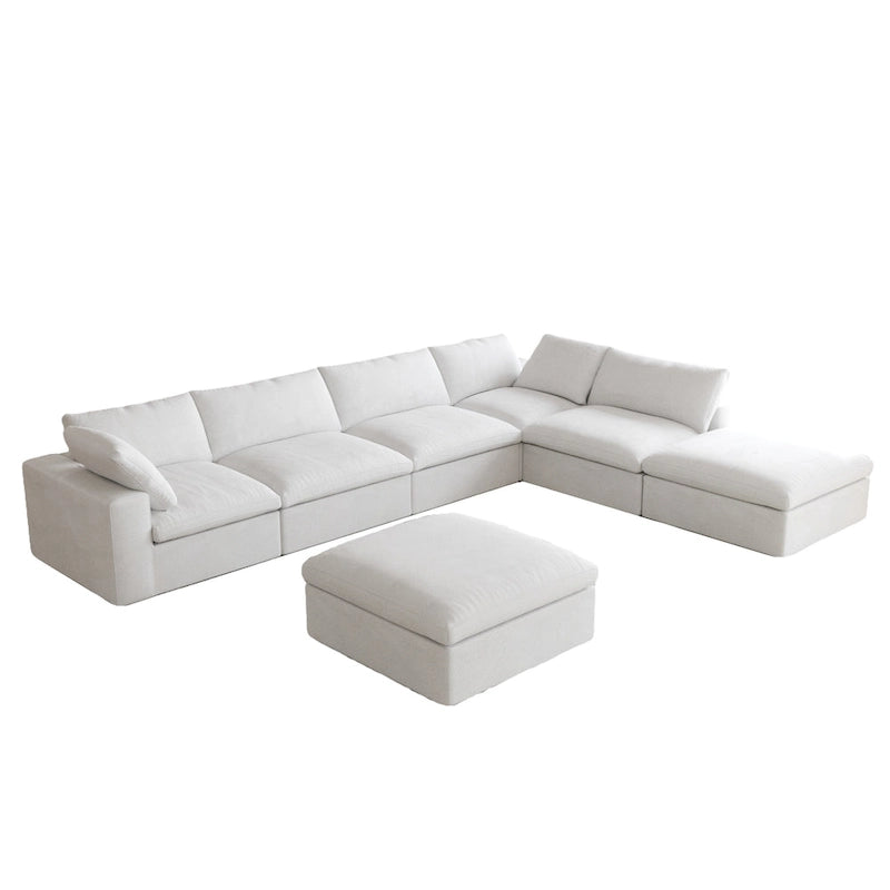 160 in. Free Combination Overstuffed Down Filled Comfort Linen U-shape 6-Seat Sofa Modular Sectional with Ottoman