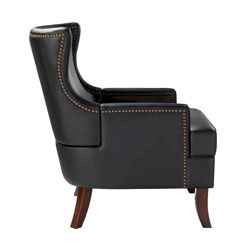 Angeles Mid-century Modern Ergonomic Vegan Leather Armchair with Wingback Set of 2 by HULALA HOME