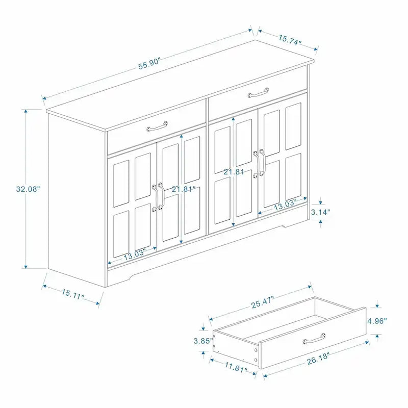 55.91 Large Farmhouse Buffet Cabinet Storage Sideboard
