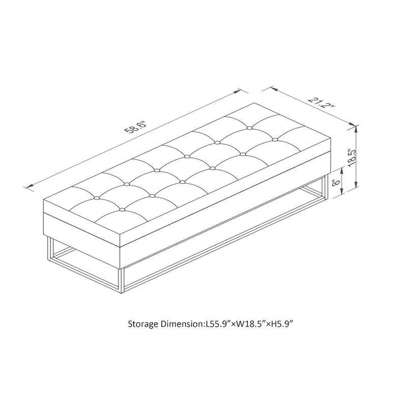 58.6 Bed Bench Metal Base with Storage