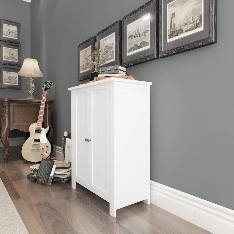 Wooden Bathroom Floor Storage Cabinet With 2 Adjustable Shelves
