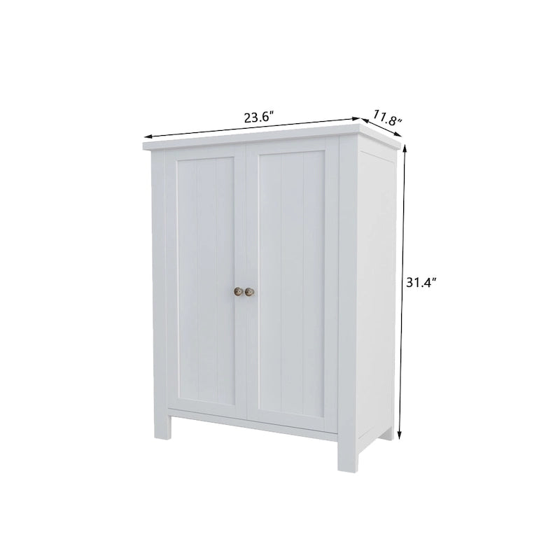 Wooden Bathroom Floor Storage Cabinet With 2 Adjustable Shelves