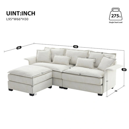 95*66Oversized Luxury Sectional Sofa with Bentwood Armrests,4 seat Upholstered Indoor Furniture with Doubl